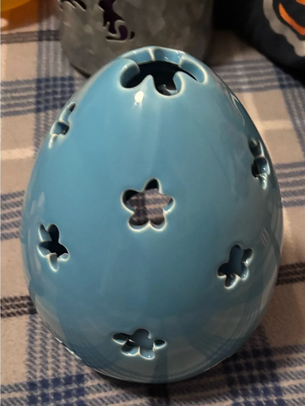 Blue Ceramic Egg Lantern - Home Accents